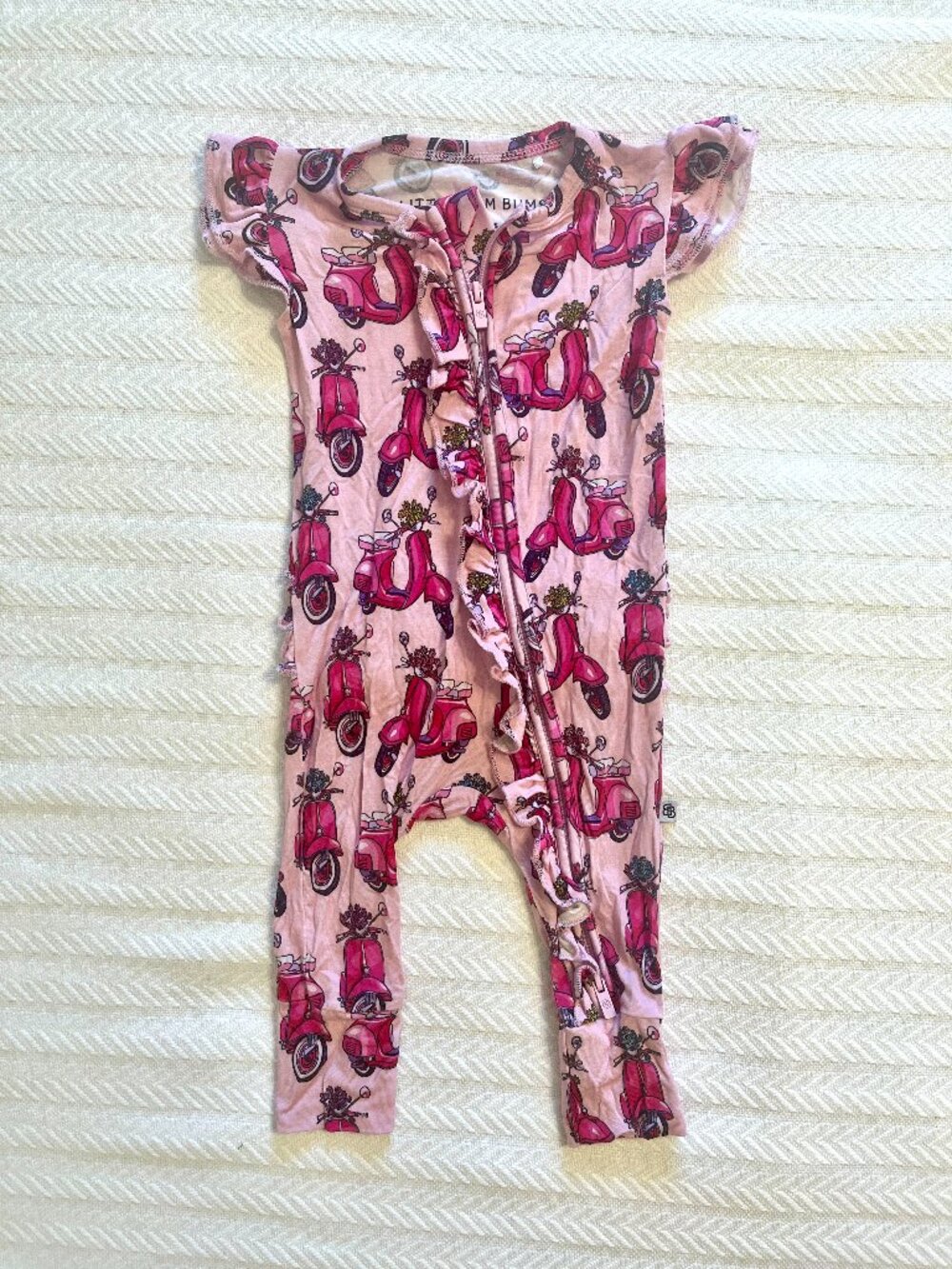 Little Bum Bums Pink Scooter Bamboo Ruffle Romper Zippy | Size 3-6M